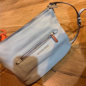Michael Kors Powder Blue Pebbled Leather Crossbody Bag